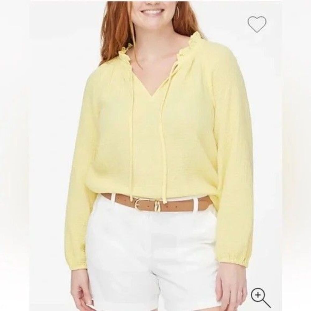 J.CREW Petite Long-Sleeve Gauze Tie-Neck Top PM Sun Yellow Lightweight NWT B58